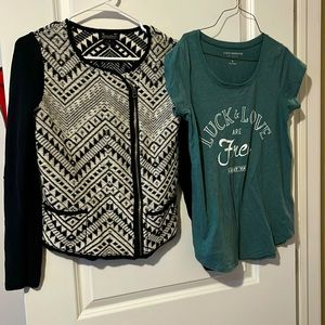 Lucky brand Set- sweater black and white side zip S & green graphic t-shirt S
